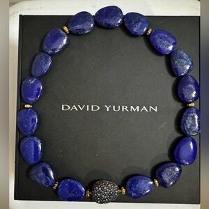 RARE David Yurman DELTA BEAD SHORT LAPIS LAZULI CABOCHON NECKLACE w/ CUT STONES